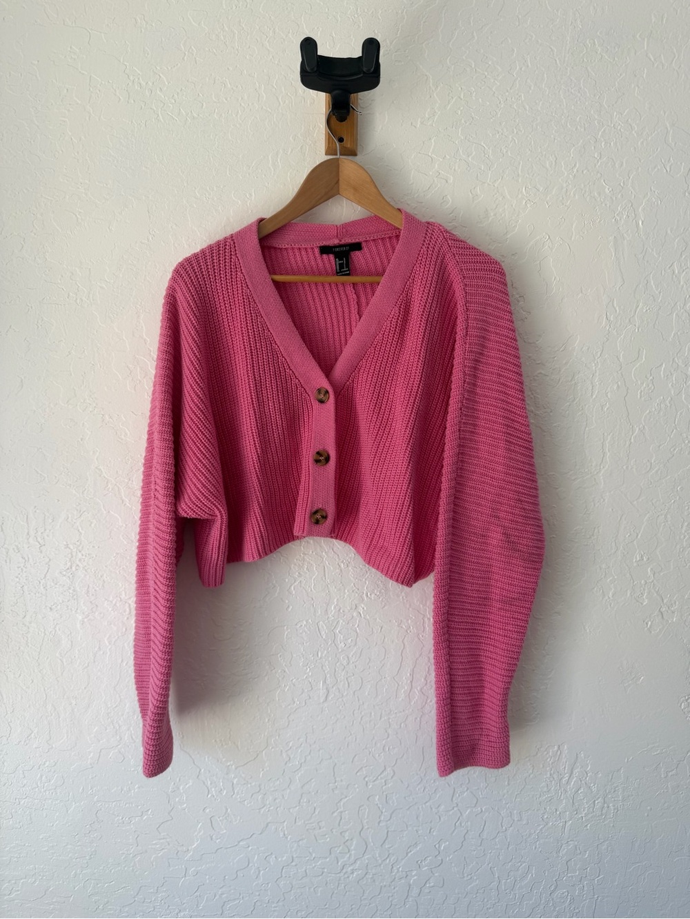 Forever 21 Hot Pink Cropped Button Cardigan